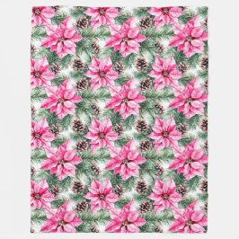 Pink Silver Glam Poinsettia Flowers Christmas Fleecefilt