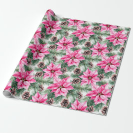 Pink Silver Glam Poinsettia Flowers Christmas Presentpapper