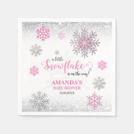 Pink Silver Glittery Snow Flake Winter Baby Shower Pappersservett
