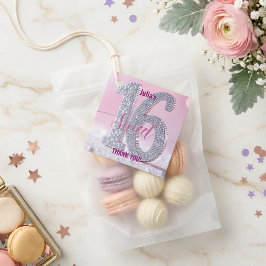 Pink Silver Rhinestone Glam Sweet 16 Birthday Gåvor Etiketter