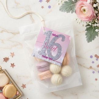 Pink Silver Rhinestone Glam Sweet 16 Birthday Gåvor Etiketter