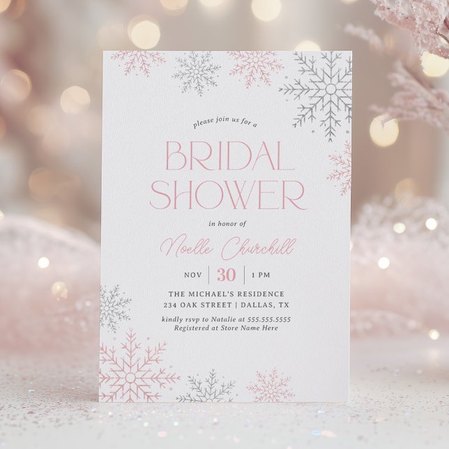 Pink Silver Snowflake Winter Bridal Shower Inbjudningar (Skapare uppladdad)
