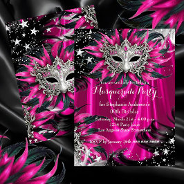 Pink Silver Sparkle Magical Night Masquerade Party Inbjudningar