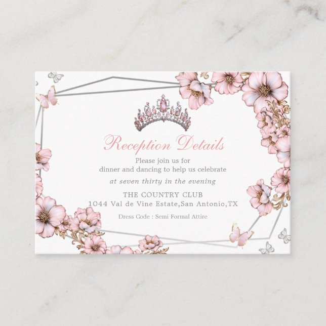 Pink Silver Tiara Butterfly Enclosure Card Tilläggskort (Framsida)