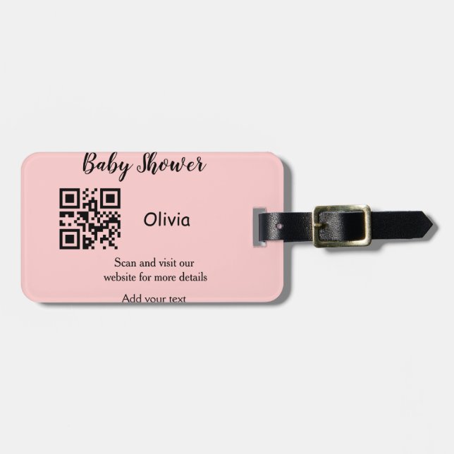 Pink simple baby shower q r code add name text thr bagagebricka (Horisontell Framsida)