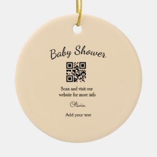 Pink simple baby shower q r code add name text thr julgransprydnad keramik
