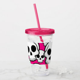 Pink Skull Pattern Acrylic Tumbler Take Away Mugg