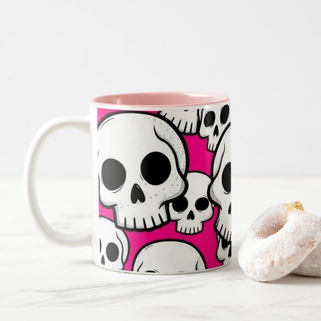 Pink Skull Pattern Coffee Mug Två-Tonad Mugg (Med munk)