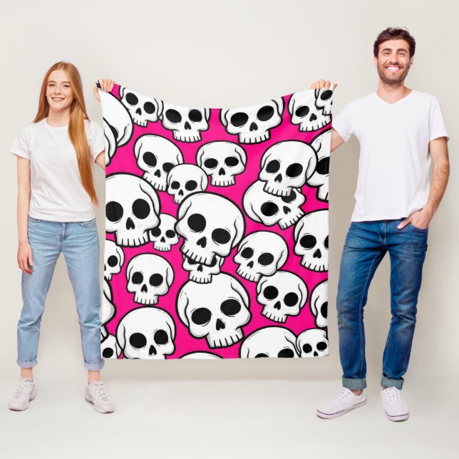 Pink Skull Pattern Fleece Blanket (På plats)