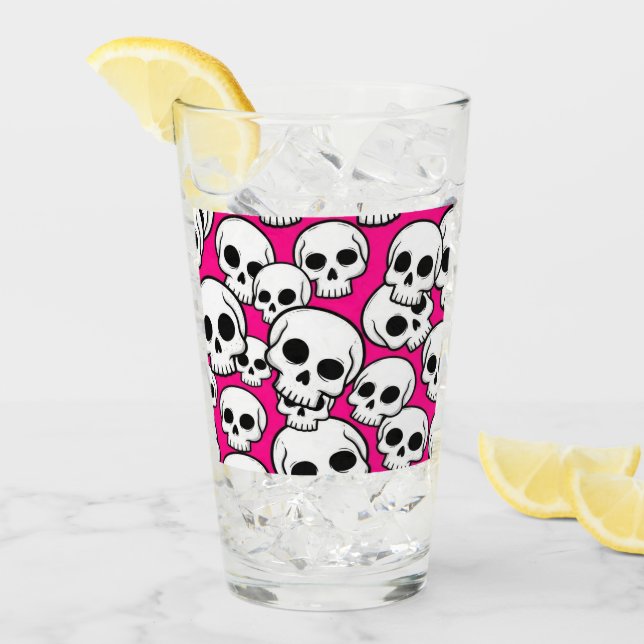 Pink Skull Pattern Glass Cup Glaskopp (Framsida Ice)