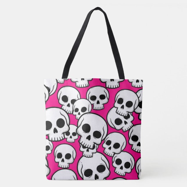 Pink Skull Pattern Tote Bag Tygkasse (Framsida)