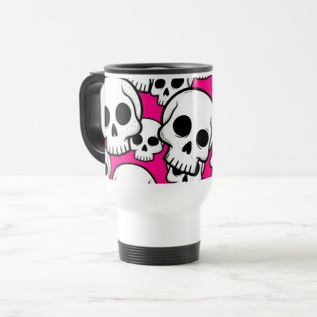 Pink Skull Pattern Travel/Commuter Mug Resemugg (Framsida vänster)