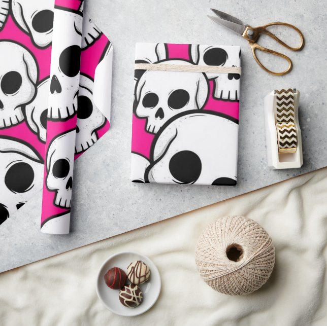 Pink Skull Pattern Wrapping Paper Presentpapper (Hantverk)