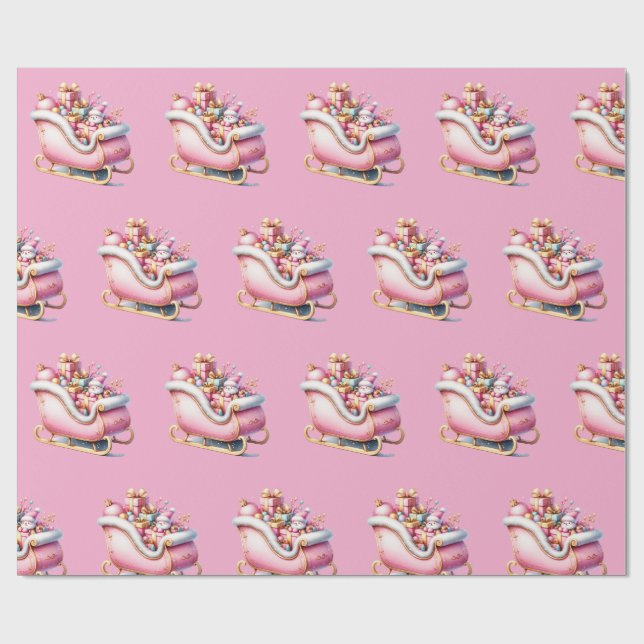 Pink Sleigh Christmas Holiday Presentpapper (Platt)
