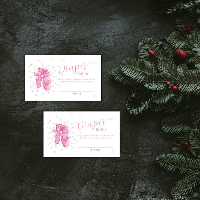 Pink Snowflake Ballerina Diaper Raffle Baby Shower Tilläggskort (Pink Snowflake Ballerina Diaper Raffle Baby Shower Enclosure Card)