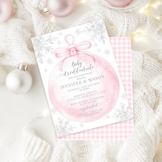 Pink Snowflake Christmas Winter Baby girl shower Inbjudningar (Skapare uppladdad)