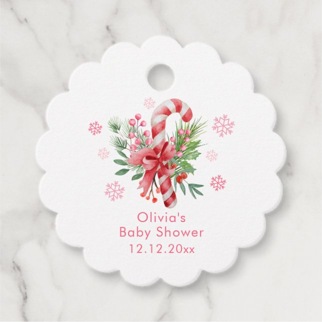 Pink Snowflake Festive Candy Girl Baby Shower  Gåvor Etiketter (Framsida)