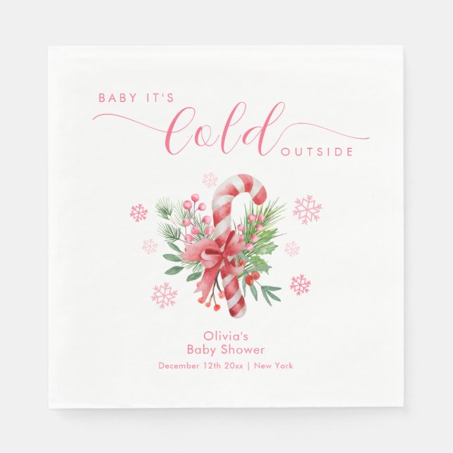 Pink Snowflake Festive Candy Girl Baby Shower  Pappersservett (Framsidan)