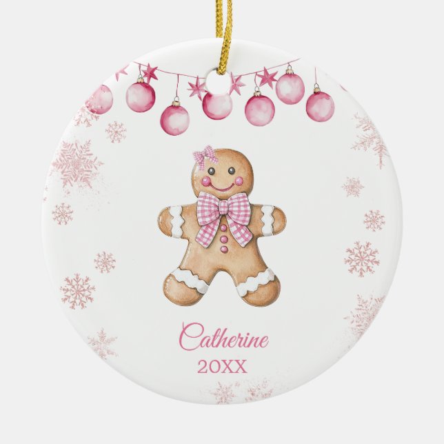 Pink Snowflake Girl Cookies Birthday  Julgransprydnad Keramik (Framsidan)