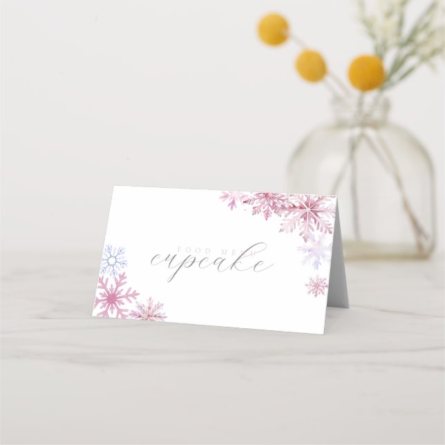 Pink Snowflake Tent Menu Card  Placeringskort (Framsida)