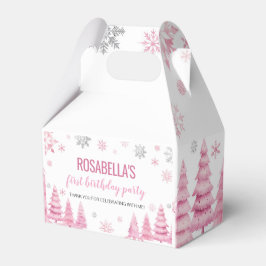 Pink Snowflake Winter Birthday Party Favor Box Presentaskar