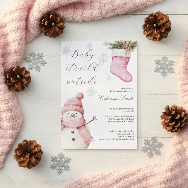 Pink Snowman “Baby It’s Cold Outside” Baby Shower Inbjudningar (Skapare uppladdad)
