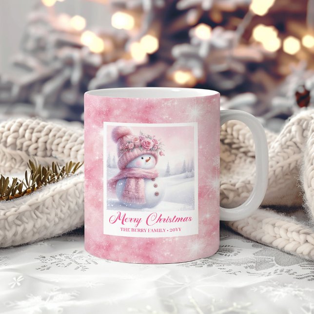 Pink Snowman Kids Mug Sweet Winter Forest Gift Kaffemugg (Pink Snowman Kids Mug Sweet Winter Forest Gift)