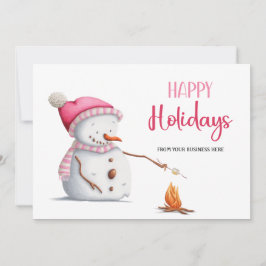 Pink Snowman Marshmallows Happy Holidays Business Julkort