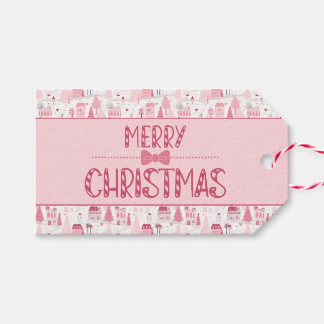 Pink Snowy Village Presentetikett (Framsidan (Horizontal))