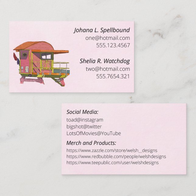 Pink Social calling card-Pink Lifeguard Tower Visitkort (Fram/baksida)