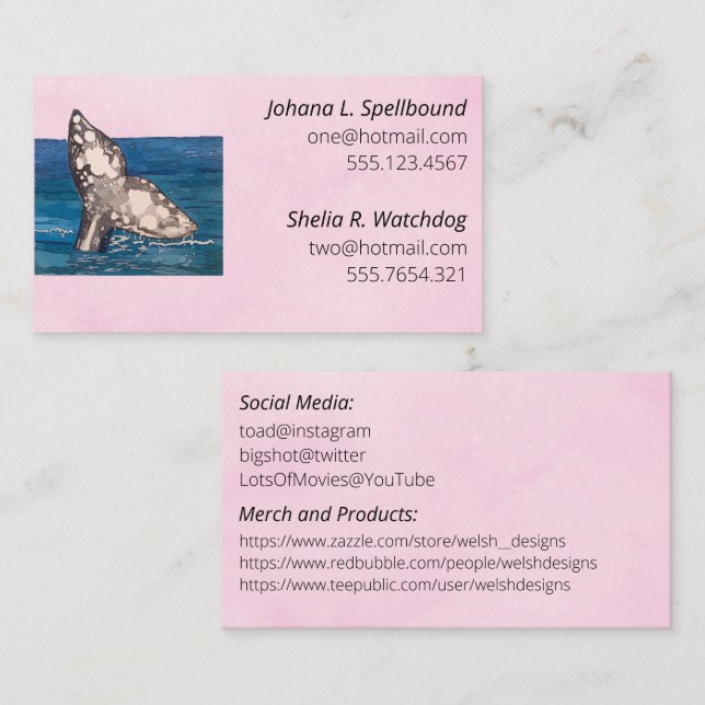Pink Social calling card-whale Visitkort (Fram/baksida)