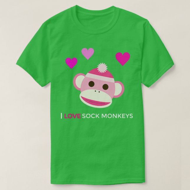 Pink Sock Monkey I Love Sock Monkeys T Shirt (Design framsida)