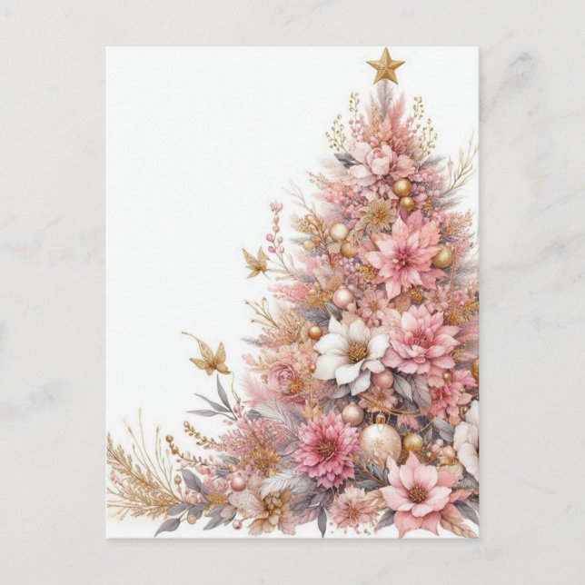 Pink, soft pastel Christmas Tree Helg Vykort (Framsida)