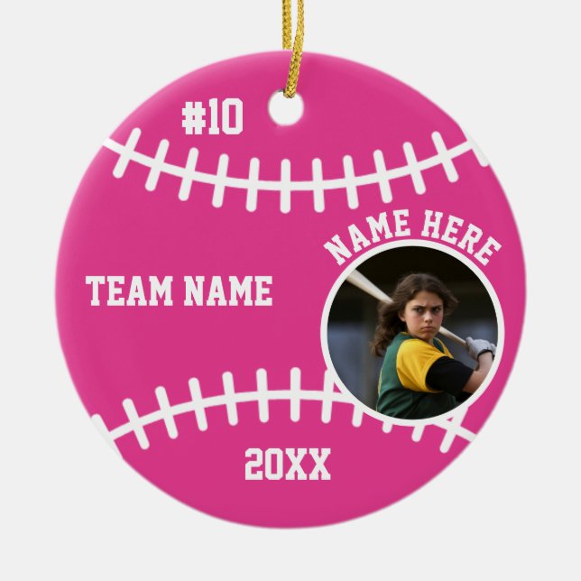 Pink Softball Girls Gifts Players Team For Her Julgransprydnad Keramik (Framsidan)