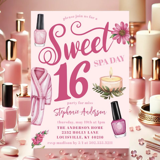 Pink Spa Day Sweet 16-inbjudan Inbjudningar (Skapare uppladdad)