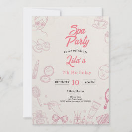 Pink Spa Party Invitation for Girl's 7th Birthday Inbjudningar