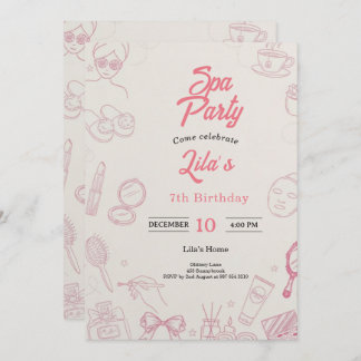 Pink Spa Party Invitation for Girl's 7th Birthday Inbjudningar