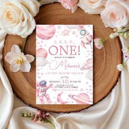 Pink Space 1st Trip Around the Sun Invite Inbjudningar