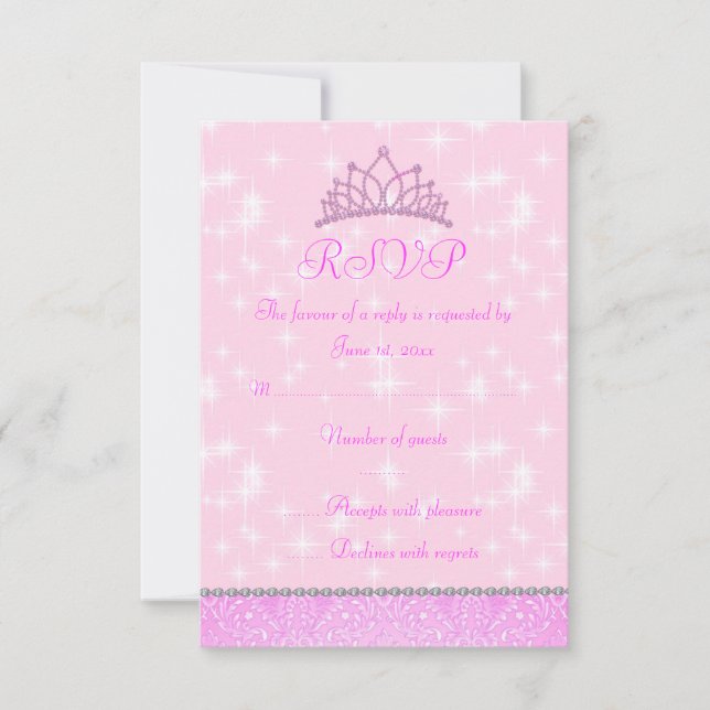 Pink Sparkle Prinsessa RSVP OSA Kort (Framsida)