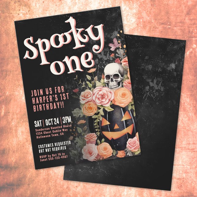 Pink Spooky One 1-års födelsedagsfest Inbjudningar (Pink Spooky One 1st Birthday Party Invitation)