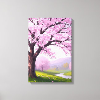 Pink Spring Dream: Cherry Blossom River Print Canvastryck