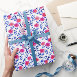 Pink Spring Flowers Watercolor Floral Pattern Presentpapper