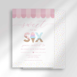 Pink Sprinkles Sweet to be 6 Ice Cream Birthday Inbjudningar