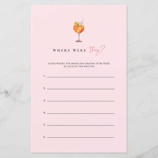 Pink Spritz Where Were They Bridal Shower Game (Framsida)