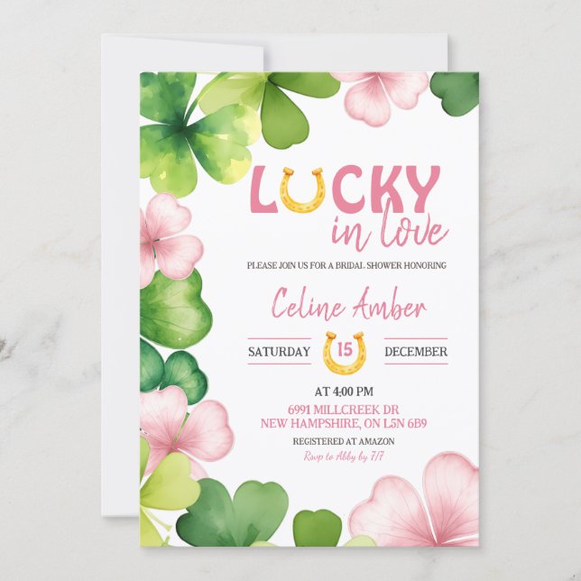 Pink St Patrick Lucky In Love Bridal Shower Inbjudningar (Framsida)