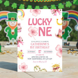 Pink St Patrick Lucky One Kids First Birthday Inbjudningar