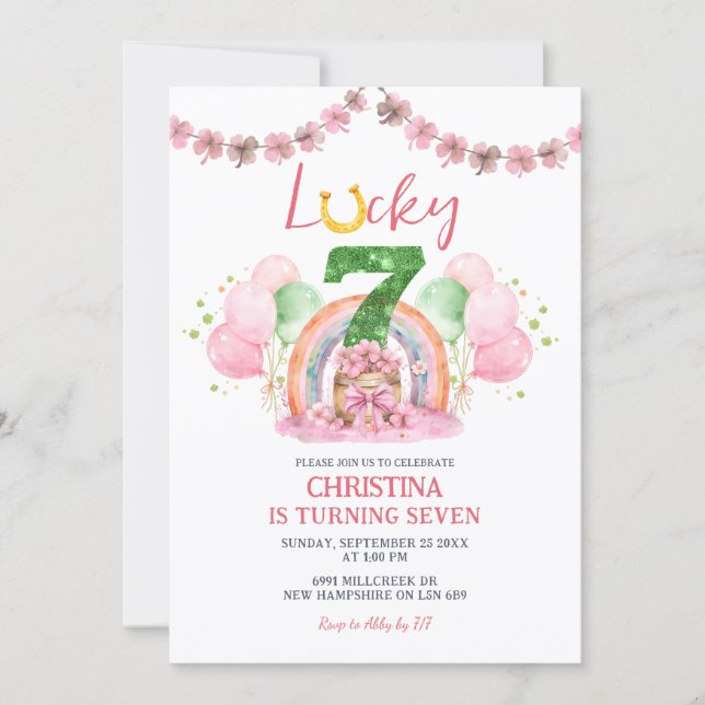Pink St Patrick Lucky Seven Birthday Invitation Inbjudningar (Framsida)