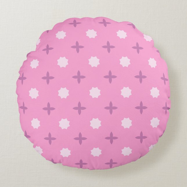 Pink Star Petal Dot Pattern Rund Kudde (Framsidan)