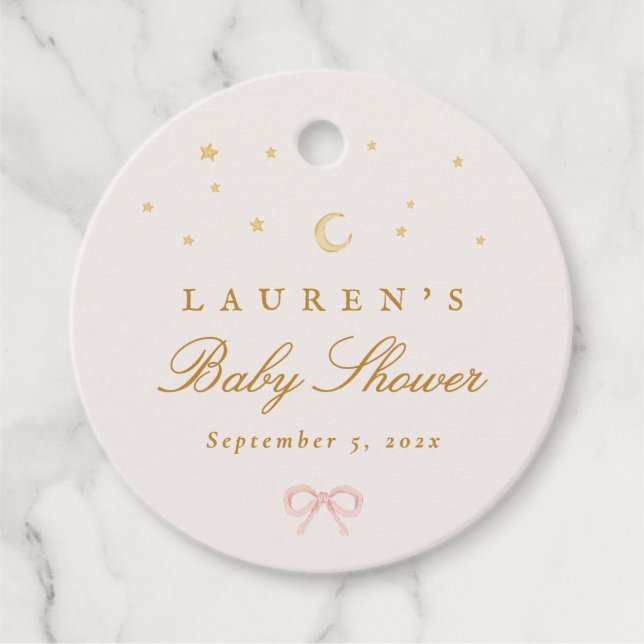 Pink Stars Moon Princess Fairytale Baby Shower Gåvor Etiketter (Framsida)