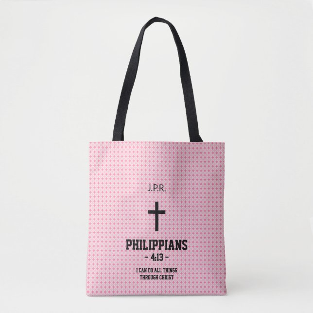 Pink Stars Pattern Bible Verse Christian Tygkasse (Framsida)